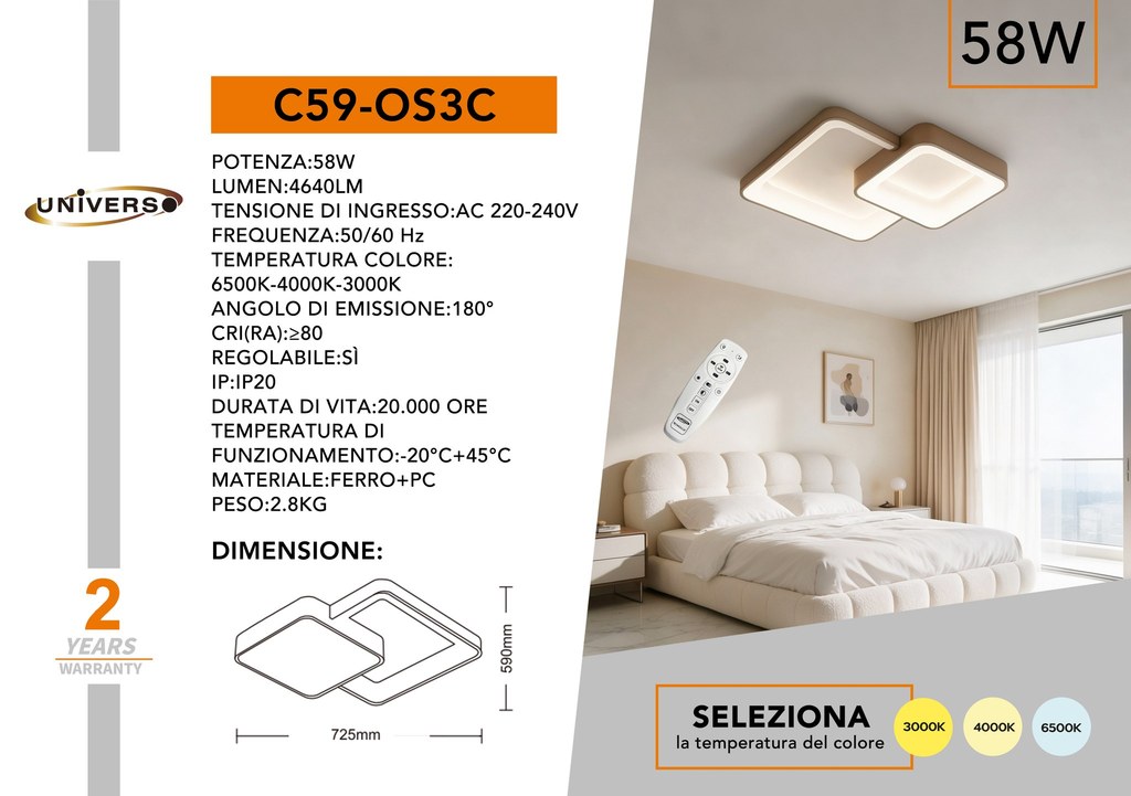 Plafoniera LED decorativa C59-OS3C · 58 W · sabbia dorata, codice C59-OS3C — scheda prodotto del catalogo UNIVERSO
