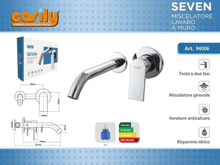 Miscelatore lavabo a parete — cromato, articolo 94006