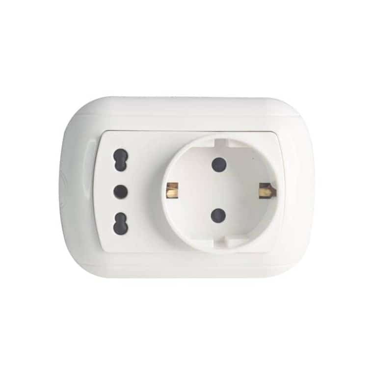 Kit 1 bip.10/16 A + 1 Schuko - per uso con canalina, codice 27557